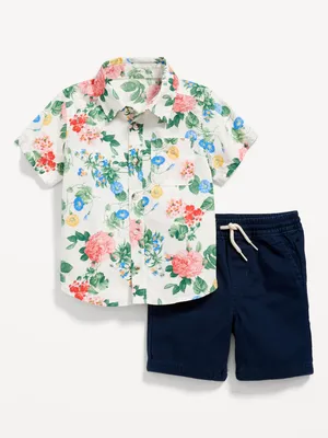 Printed Poplin Shirt & Twill Pull-On Shorts Set for Toddler Boys