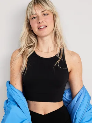 Light Support Seamless Rib-Knit Longline Sports Bra for Women
