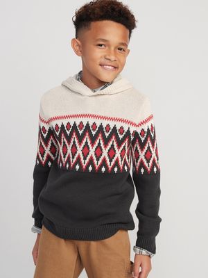 Cozy Fair Isle Pullover Sweater Hoodie for Boys