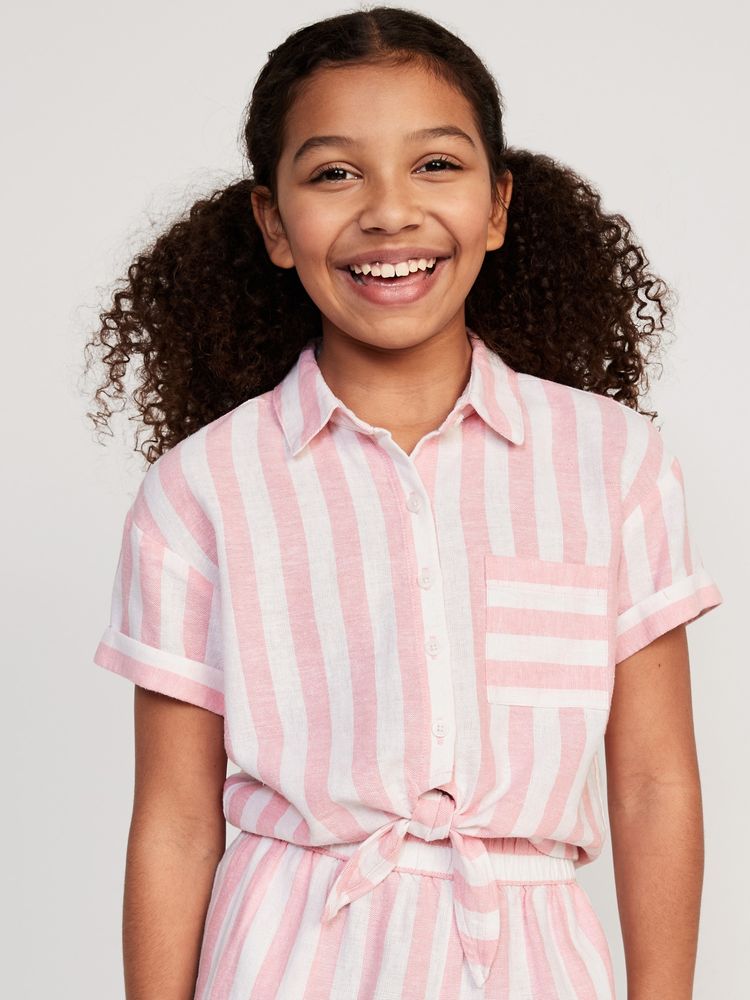 Old Navy Short-Sleeve Cropped Linen-Blend Tie-Front Top for Girls