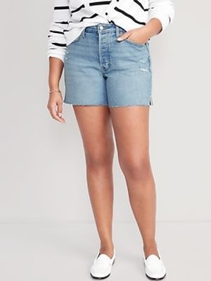 Curvy High-Waisted Button-Fly OG Straight Side-Slit Jean Shorts for Women - 5-inch inseam