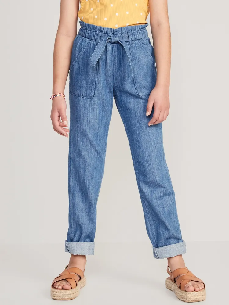 Chambray Tie-Front Tapered Utility Pants for Girls