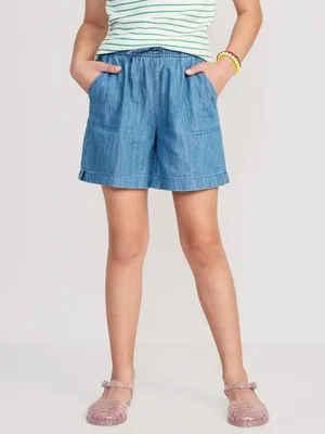 Pull-On Chambray Utility Midi Shorts for Girls
