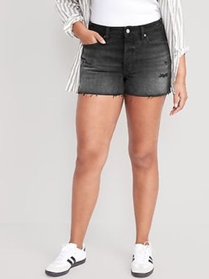 High-Waisted Button-Fly O.G. Straight Ripped Side-Slit Jean Shorts for Women - 3-inch inseam