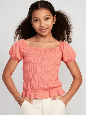 Puckered-Jacquard Knit Smocked Top for Girls