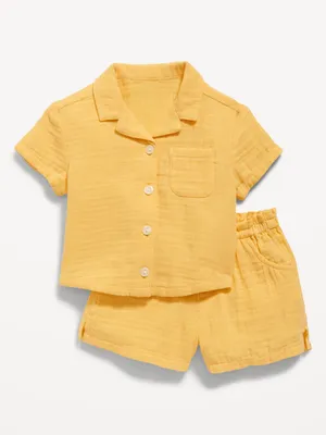 Short-Sleeve Double-Weave Shirt & Pull-On Shorts for Baby