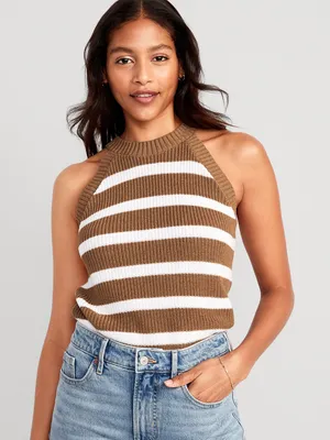 Sleeveless Striped Shaker-Stitch Cropped Sweater for Women