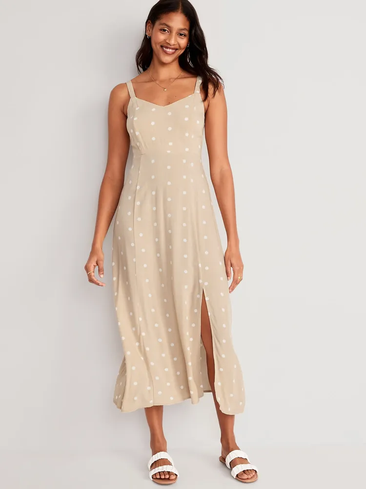 Polka-Dot Smocked Maxi Slip Dress for Women