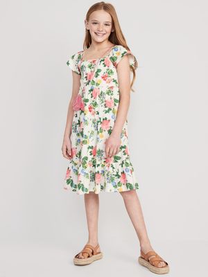 Flutter-Sleeve Fit & Flare Midi Dress for Girls