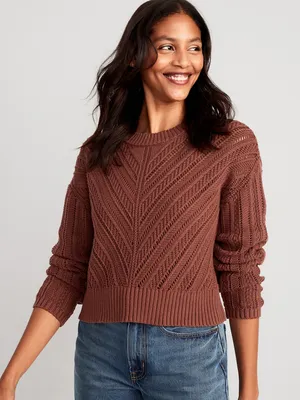 Cropped Chevron Open-Knit Sweater for Women