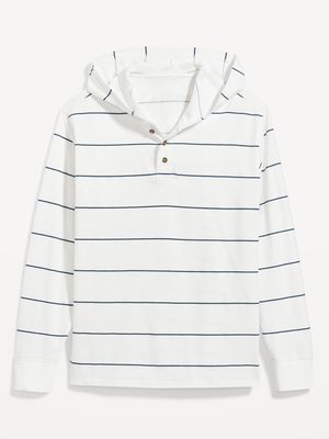 Striped Pullover Henley Hoodie for Men