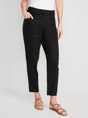 High-Waisted Cropped Linen-Blend Tapered Pants for Women