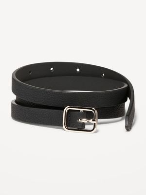 Slim Faux Textured-Leather Belt for Women (0.75-inch