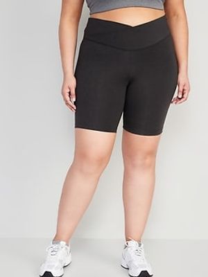 Extra High-Waisted PowerChill Crossover Hidden-Pocket Biker Shorts for Women - 8-inch inseam