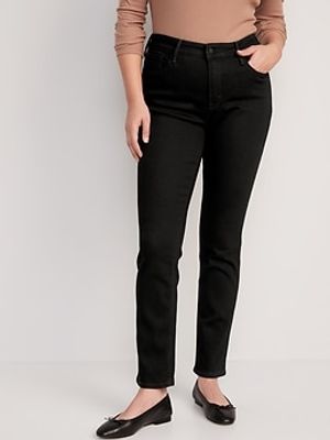 High-Waisted Power Slim Straight Black Jeans for Women