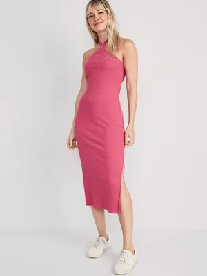 Rib-Knit Halter Midi Dress