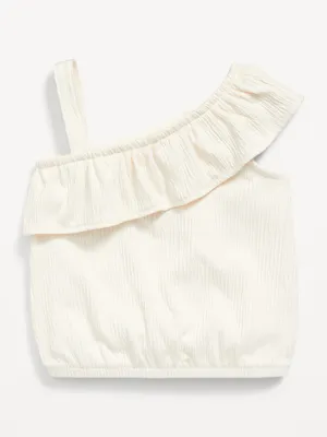 Ruffled Puckered-Jacquard Knit One-Shoulder Top for Baby