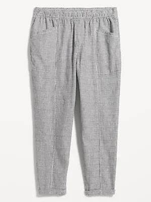 High-Waisted Striped Cropped Linen-Blend Tapered Pants for Women