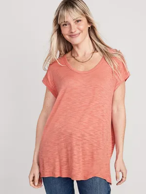 Luxe Voop-Neck Slub-Knit Tunic T-Shirt for Women