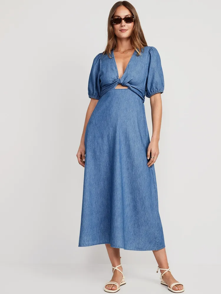 Fit & Flare Twist-Front Maxi Dress for Women