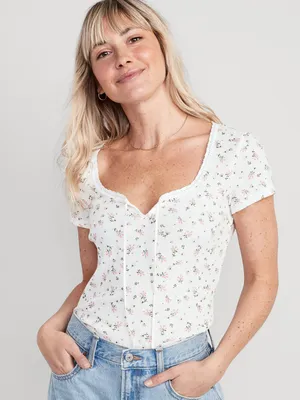 Floral Pointelle-Knit T-Shirt for Women