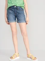 High-Waisted Roll-Cuffed Cut-Off Jean Shorts for Girls