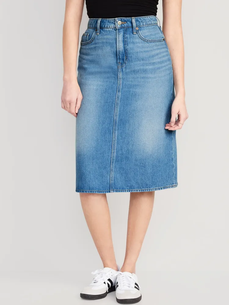 Extra High-Waisted Jean Midi Skirt for Women