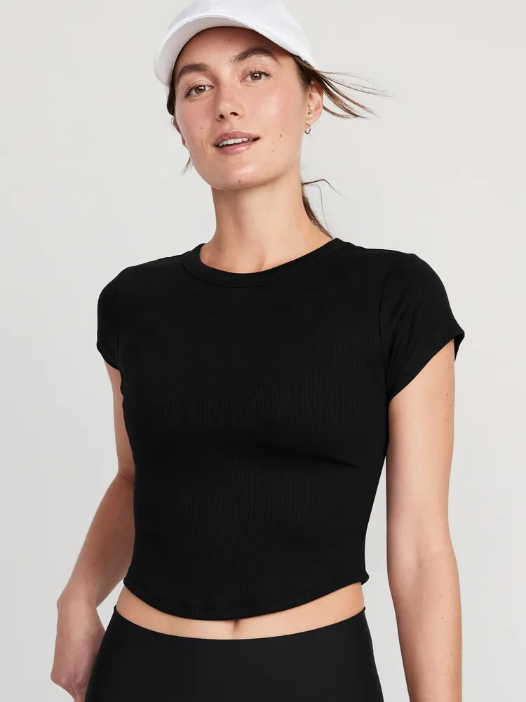 Fitted Short-Sleeve Cropped Rib-Knit T-Shirt for Women