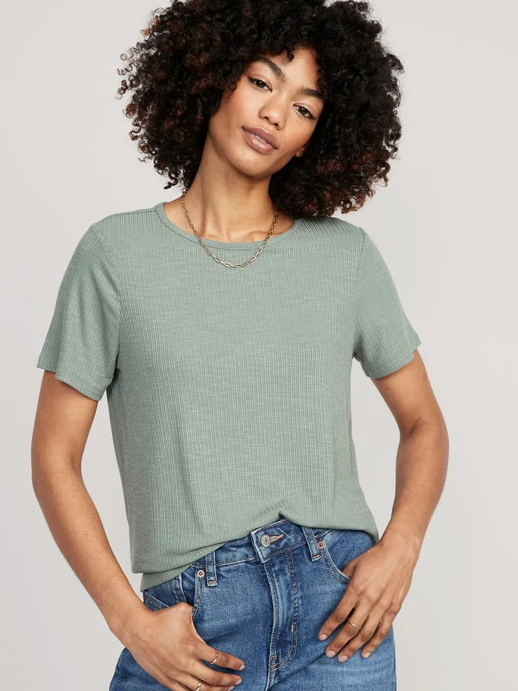 Luxe Ribbed Slub-Knit T-Shirt for Women