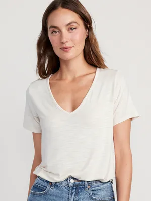 Luxe V-Neck Slub-Knit T-Shirt for Women