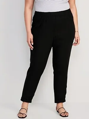 High-Waisted Cropped Linen-Blend Tapered Pants for Women