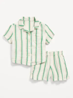 Striped Double-Weave Pocket Shirt & Shorts Set for Toddler Girls