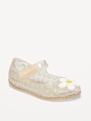 Floral-Cutout Jelly Mary-Jane Flats for Toddler Girls