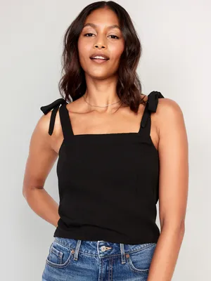 Matching Tie-Shoulder Cropped Dobby Corset Cami Top for Women