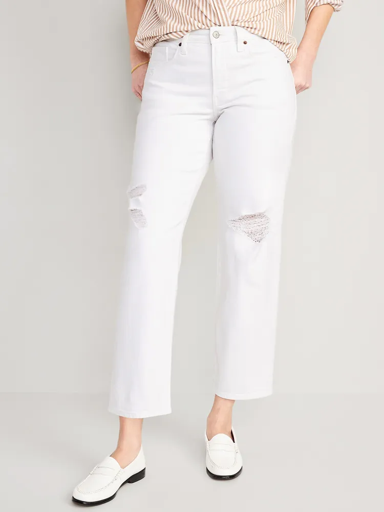 High-Waisted OG Loose Ripped White Jeans for Women