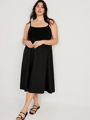Fit & Flare Mixed Fabric Midi Cami Dress for Women