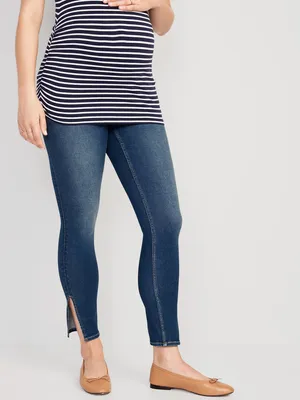 Maternity Rollover-Panel Side-Slit 360 Stretch Skinny Jeans