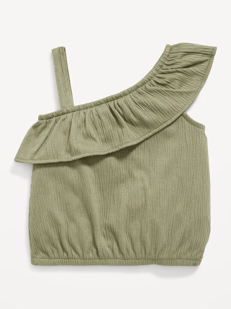 Ruffled Puckered-Jacquard Knit One-Shoulder Top for Baby