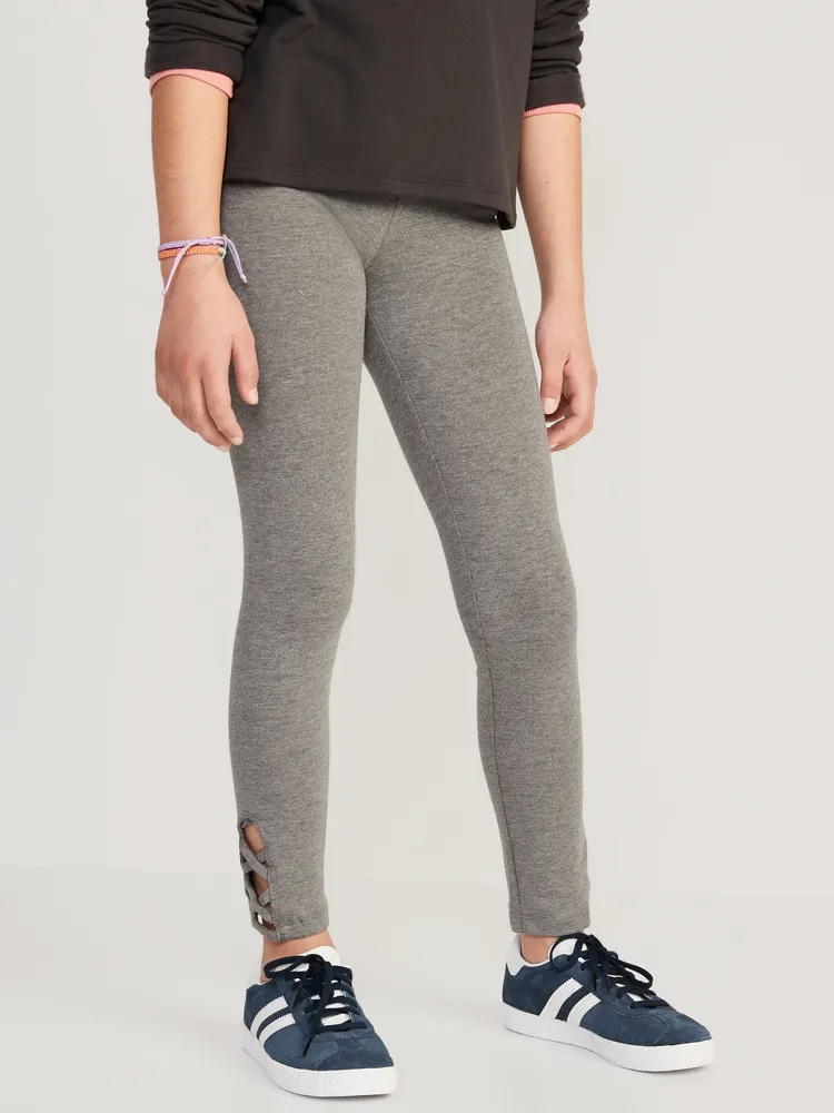 Built-In Tough Full-Length Lattice-Hem Leggings for Girls