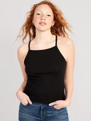 Scallop-Trimmed Pointelle-Knit Cami Top for Women