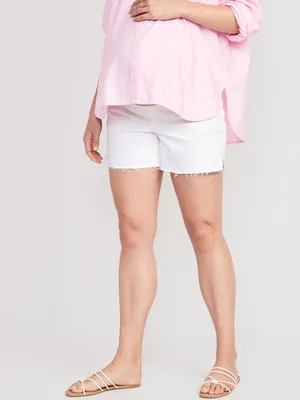 Maternity Full-Panel OG Straight Side-Slit Cut-Off Jean Shorts - 5-inch inseam