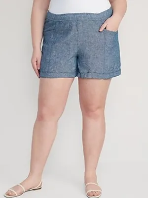 High-Waisted Linen-Blend Chambray Shorts for Women - 3.5-inch inseam