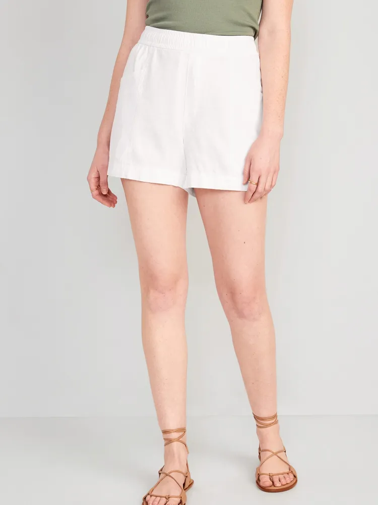 High-Waisted Linen-Blend Shorts for Women - 3.5-inch inseam