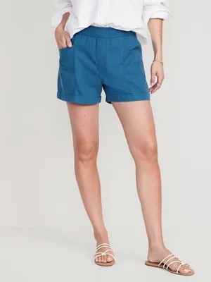 High-Waisted Linen-Blend Utility Shorts for Women - 3.5-inch inseam