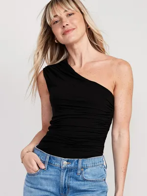 Cropped Draped One-Shoulder Ruched Top for Women