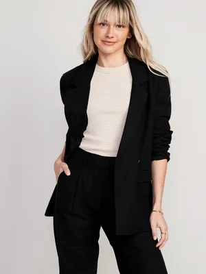 Double-Breasted Linen-Blend Suit Blazer for Women