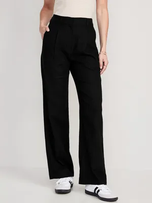 Extra High-Waisted Pleated Taylor Wide-Leg Linen-Blend Trouser Pants for Women