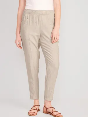 High-Waisted Cropped Linen-Blend Tapered Pants