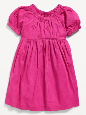 Puff-Sleeve Floral-Eyelet Fit & Flare Dress for Toddler Girls