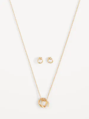 Gold-Plated Pendant Necklace and Stud Earrings Set for Women